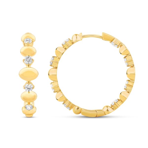 14K Yellow Gold Valina Diamond Hoop Earrings 1.00Ctw Round Brilliant Diamonds Image 2 Bradley's Jewelers Jacksonville, NC