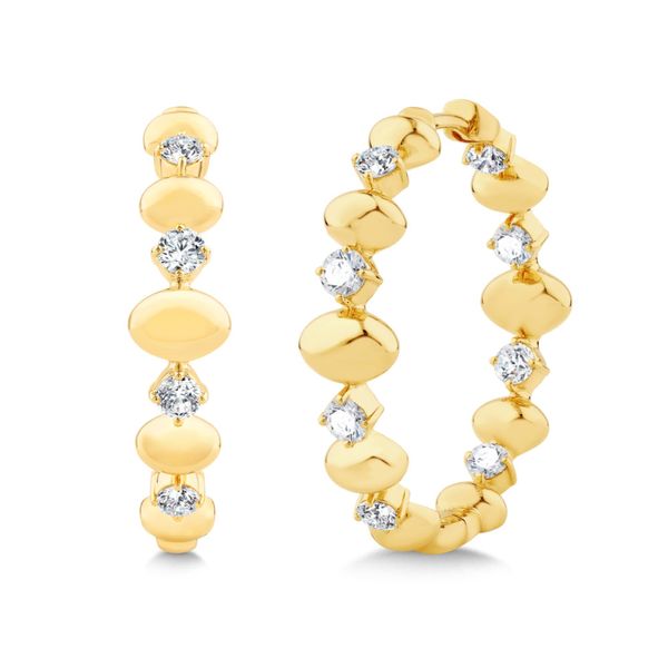 14K Yellow Gold Valina Diamond Hoop Earrings 1.00Ctw Round Brilliant Diamonds Bradley's Jewelers Jacksonville, NC