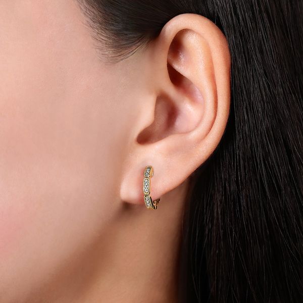 Gabriel & Co 14K Yellow Gold .11Ctw Diamond Beaded Pave 10mm Huggie Earrings (Gaby) Image 2 Bradley's Jewelers Jacksonville, NC