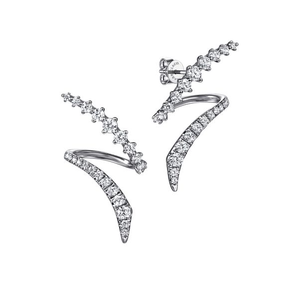 Gabriel & Co 14K White Gold 1.0Ctw Diamond Kaslique Collection Graduated Bypass Stud Earrings Bradley's Jewelers Jacksonville, NC