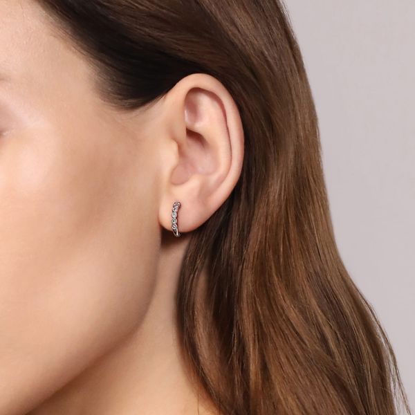 Gabriel & Co 14K White Gold Diamond Huggie Earrings | Lusso Collection Image 2 Bradley's Jewelers Jacksonville, NC