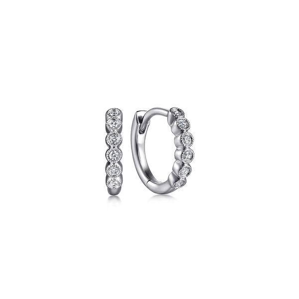 Gabriel & Co 14K White Gold Diamond Huggie Earrings | Lusso Collection Bradley's Jewelers Jacksonville, NC