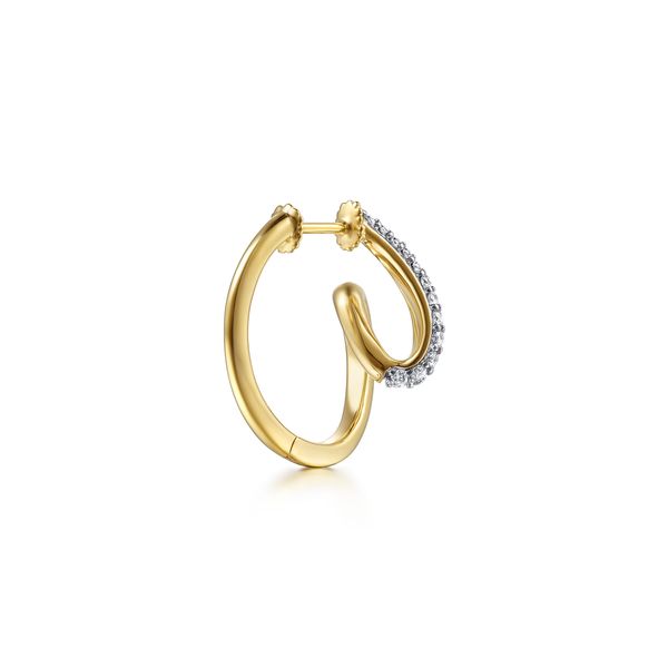Gabriel & Co Two-Tone Intricate Diamond Hoop Earrings Image 2 Bradley's Jewelers Jacksonville, NC