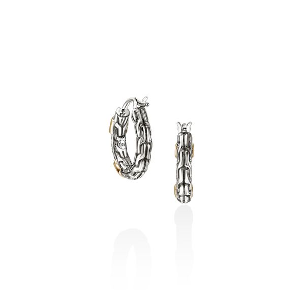 John Hardy 14K Gold & Silver Diamond Pave Hoop Earrings .20CTW Image 4 Bradley's Jewelers Jacksonville, NC