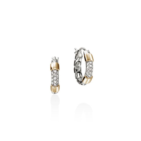 John Hardy 14K Gold & Silver Diamond Pave Hoop Earrings .20CTW Bradley's Jewelers Jacksonville, NC
