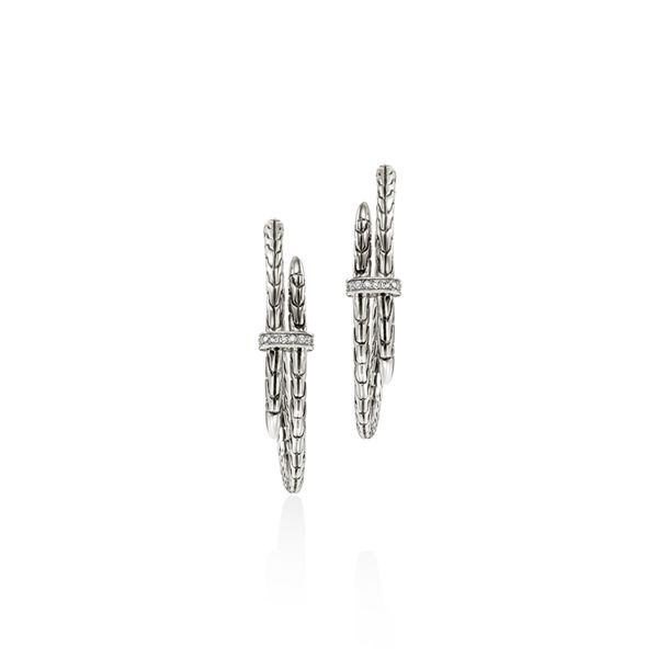 John Hardy Sterling Silver Diamond Spear Hoop Earrings 34mm .12CTW Image 2 Bradley's Jewelers Jacksonville, NC