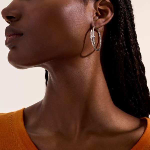John Hardy Sterling Silver Diamond Spear Hoop Earrings 34mm .12CTW Image 4 Bradley's Jewelers Jacksonville, NC