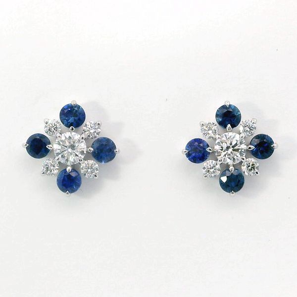 18K White Gold Diamond and Sapphire Stud Earrings Bradley's Jewelers Jacksonville, NC