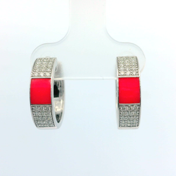 Lume Pink Glow 14K White Gold Diamond Huggie Earrings Bradley's Jewelers Jacksonville, NC