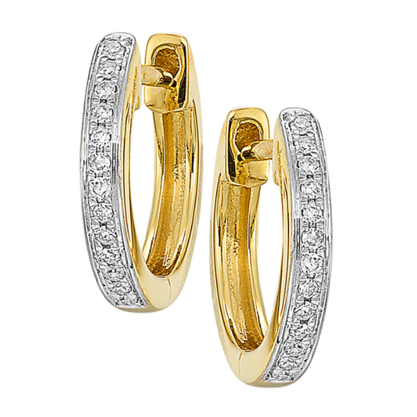 14K Yellow Gold .06 CTW Round Diamond Huggie Hoop Earrings Bradley's Jewelers Jacksonville, NC