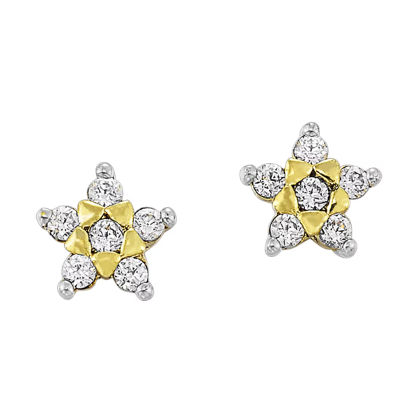 Yellow 10 Karat Star Stud Earrings With = 0.20Twt Round Diamonds Bradley's Jewelers Jacksonville, NC