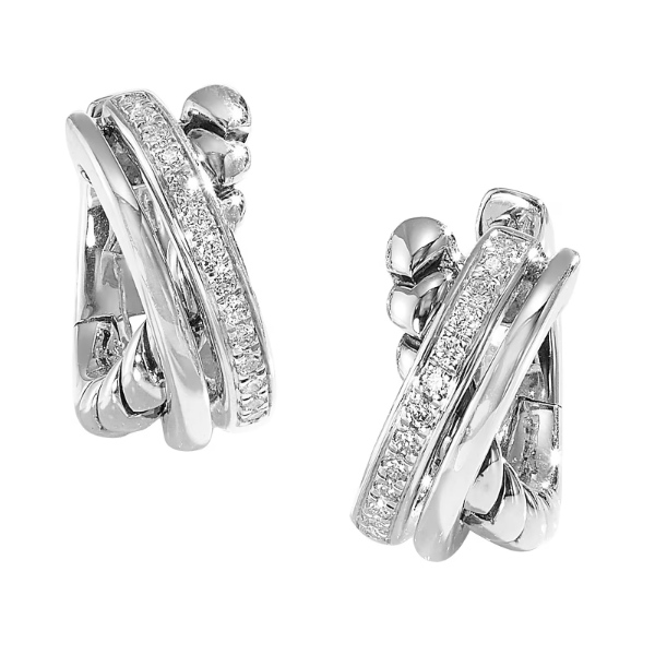 Sterling Silver Perfect Love Criss Cross Triple Hoop Earrings with .20 CTW Round Diamonds Bradley's Jewelers Jacksonville, NC