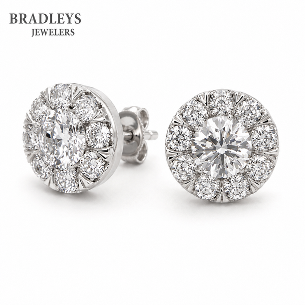 14K White Gold Lab Grown Diamond Cluster Earrings 2.00 CTW Bradley's Jewelers Jacksonville, NC