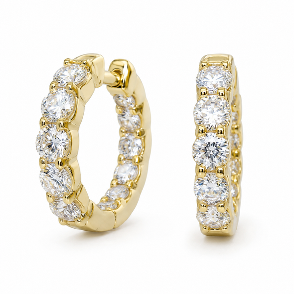 14K Yellow Gold 3.00 CTW Lab-Grown Diamond Medium Hoop Earrings Bradley's Jewelers Jacksonville, NC