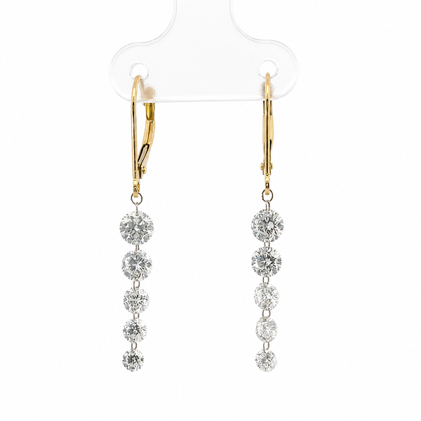 14K Yellow Gold Lab Grown Round Diamond Graduated Drop Earrings 2.00 CTW Bradley's Jewelers Jacksonville, NC