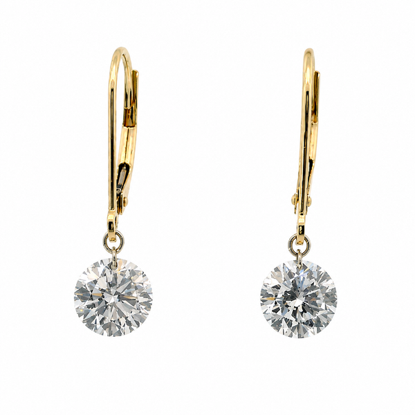 14K Yellow Gold Lab Grown Round Diamond Drilled Drop Earrings 2.00 CTW Bradley's Jewelers Jacksonville, NC