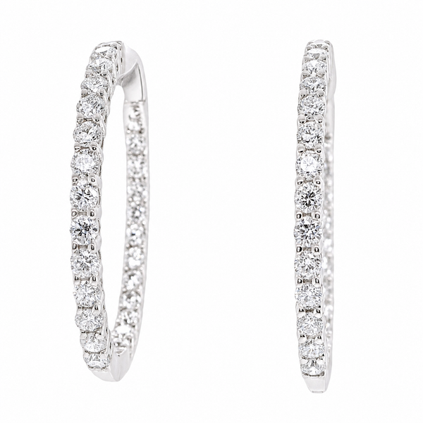 Sterling Silver Lab Grown Diamond Oval Hoop Earrings 2.00 CTW Round Diamonds Bradley's Jewelers Jacksonville, NC