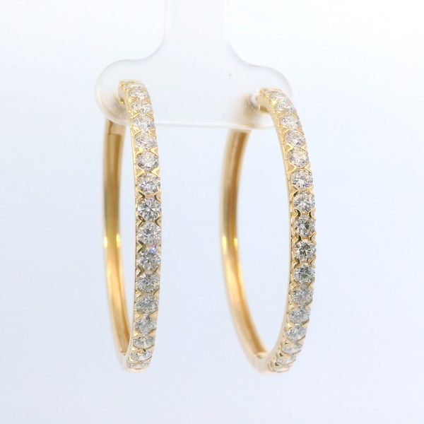 14K Yellow Gold Medium Hoop Lab Grown Diamond Earrings 2.00 CTW E/F VS2 | Bradley's Jewelers Bradley's Jewelers Jacksonville, NC