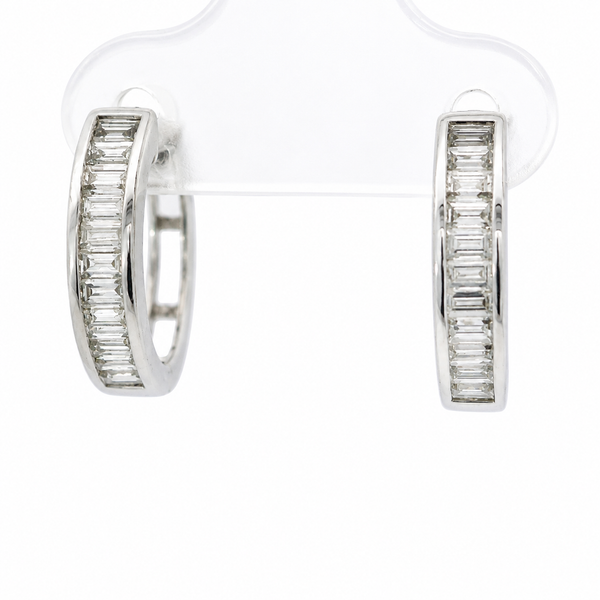 14K White Gold Lab Grown Diamond Huggie Earrings 0.50 CTW Baguette E/F VS2 | Bradley's Jewelers Bradley's Jewelers Jacksonville, NC