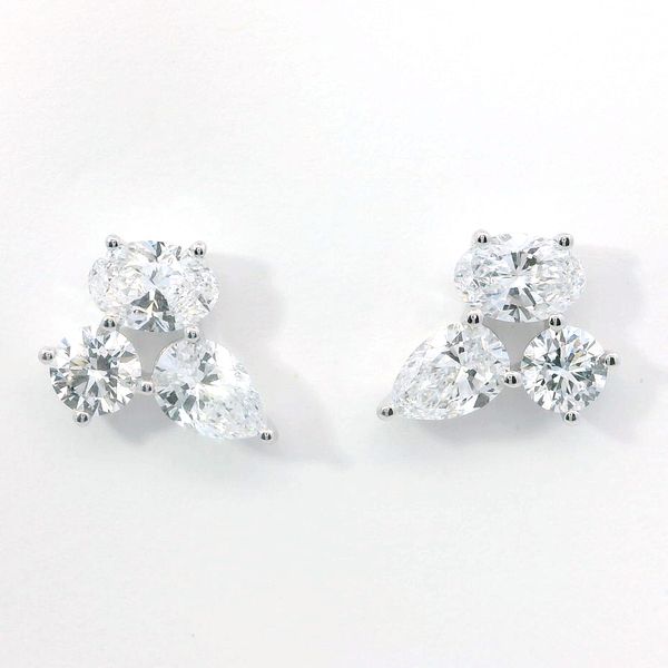 14K White Gold Pear Round & Oval Lab Grown Diamond Stud Earrings 2.12ctw Bradley's Jewelers Jacksonville, NC