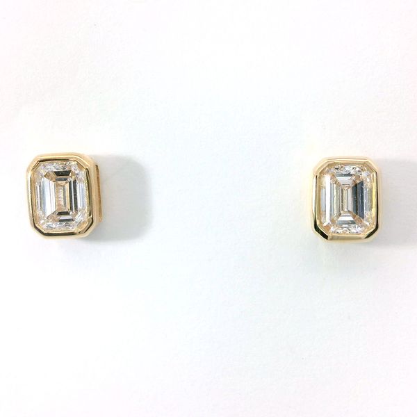 14K Yellow Gold Bezel-Set Lab Grown Emerald-Cut Diamond Stud Earrings, 0.50 CTW Bradley's Jewelers Jacksonville, NC