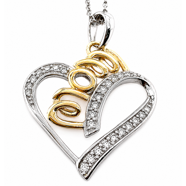 10K Yellow Gold & Sterling Silver Diamond Mom Heart Pendant .25CTW Bradley's Jewelers Jacksonville, NC