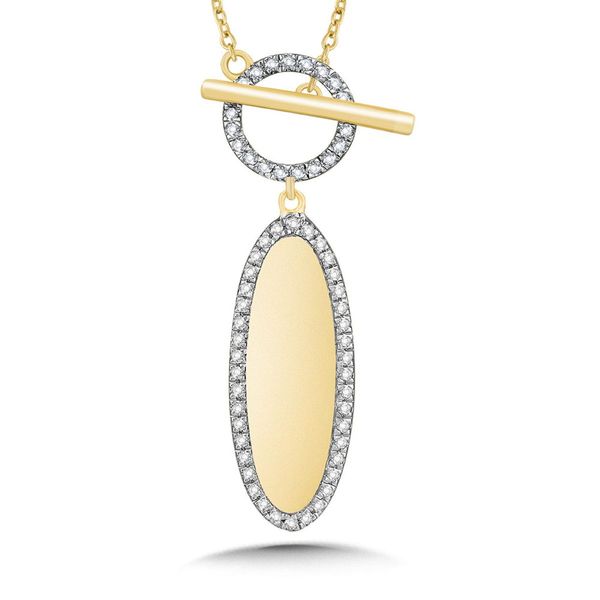 14K Gold Tailored Tags Diamond Halo Pendant with Diamond Toggle Clasp Bradley's Jewelers Jacksonville, NC
