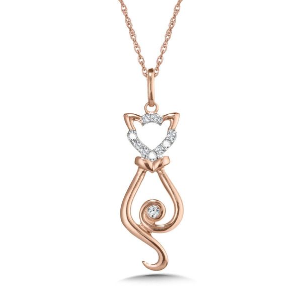 10K Rose Gold Diamond Cat Pendant Necklace Bradley's Jewelers Jacksonville, NC
