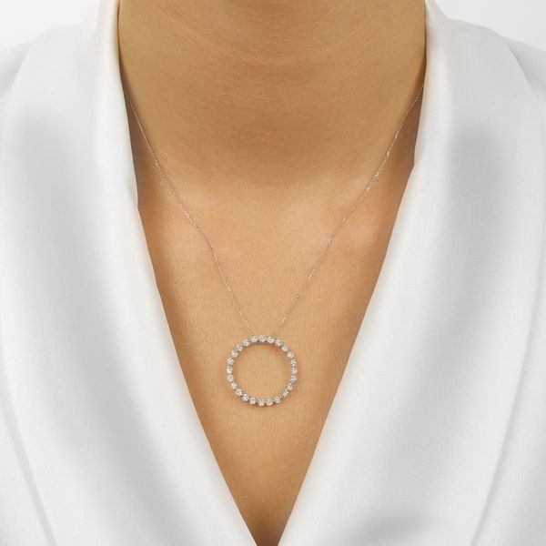 14K White Gold Diamond Circle Pendant – 1 CTW Round Diamonds Image 2 Bradley's Jewelers Jacksonville, NC