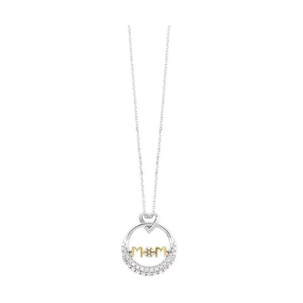 10K White & Yellow Gold Diamond MOM Circle Pendant .20CTW Bradley's Jewelers Jacksonville, NC