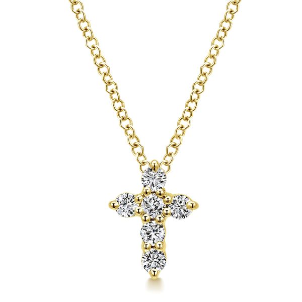 Gabriel & Co 14K Yellow Gold .24Ctw Diamond Faith Collection Cross Pendant Bradley's Jewelers Jacksonville, NC