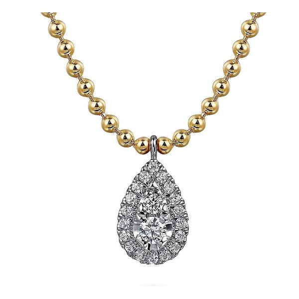 Gabriel & Co 14K Yellow & White Gold .24Ctw Diamond Bujukan Collection Teardrop Pendant Bradley's Jewelers Jacksonville, NC