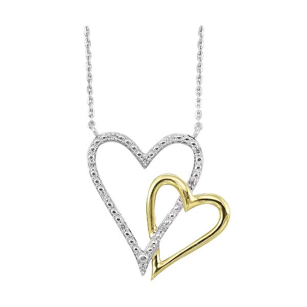 Two-Tone Gold and Silver Diamond Double Hearts Pendant Bradley's Jewelers Jacksonville, NC