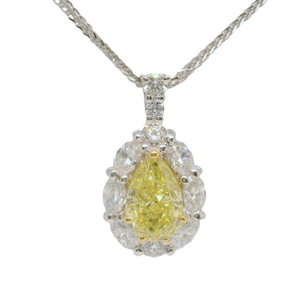 White Platinum Pear Shape Yellow Diamond Pendant 1.50Ct With Diamond Accents Bradley's Jewelers Jacksonville, NC