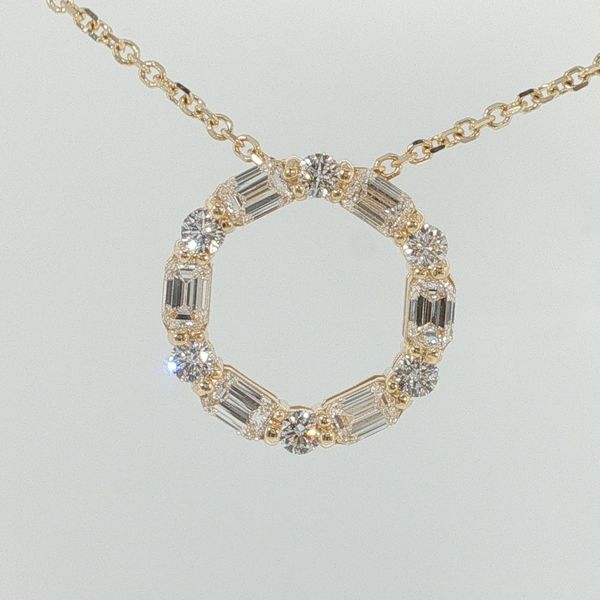 Yellow 18K Gold Emerald Cut Diamond Pendant 1.85Tw Total Diamond Weight 18 Inch Chain Bradley's Jewelers Jacksonville, NC