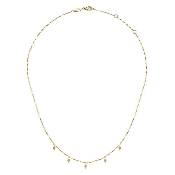 Gabriel & Co 14K Yellow Gold .05Ctw Diamond Kite Drop Station Necklace Image 2 Bradley's Jewelers Jacksonville, NC
