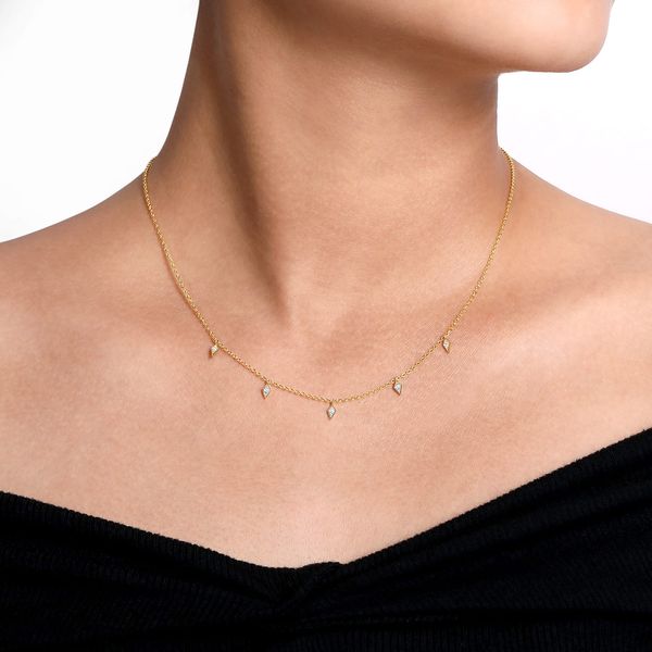Gabriel & Co 14K Yellow Gold .05Ctw Diamond Kite Drop Station Necklace Image 3 Bradley's Jewelers Jacksonville, NC