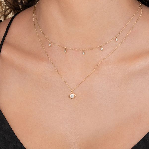 Gabriel & Co 14K Yellow Gold .05Ctw Diamond Kite Drop Station Necklace Image 4 Bradley's Jewelers Jacksonville, NC