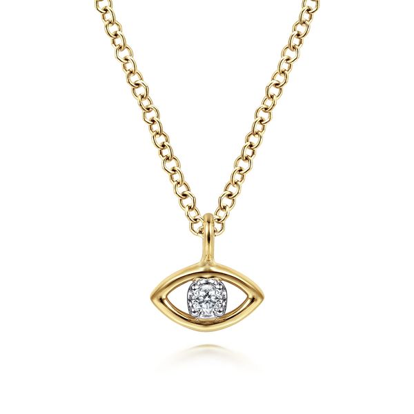 Gabriel & Co 14K Yellow & White Gold Diamond Evil Eye Pendant – Contemporary Collection Bradley's Jewelers Jacksonville, NC