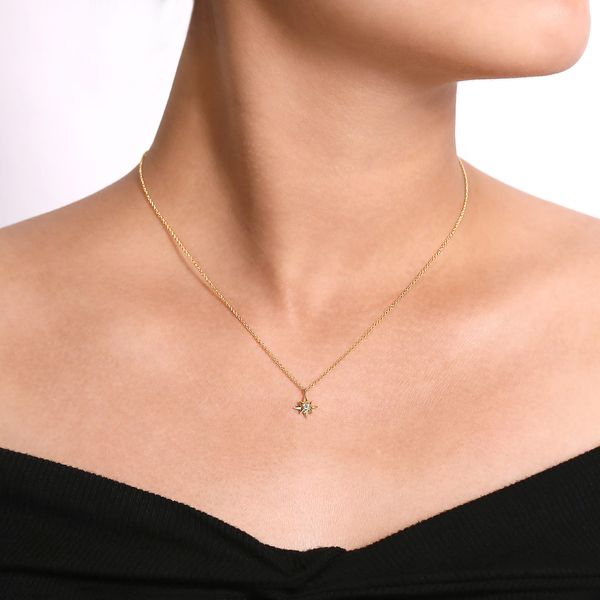 Gabriel & Co 14K Yellow Gold Diamond Starburst Pendant Necklace (0.04 CTW) | Contemporary Collection Image 3 Bradley's Jewelers Jacksonville, NC