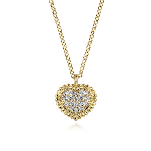 Gabriel & Co 14K Yellow Gold Diamond Heart Pendant Necklace (0.11 CTW) | Bujukan Collection Bradley's Jewelers Jacksonville, NC