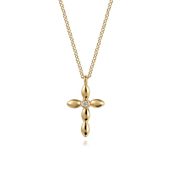 Gabriel & Co 14K Yellow Gold Diamond Cross Necklace (0.02 CTW) | Contemporary Collection Bradley's Jewelers Jacksonville, NC