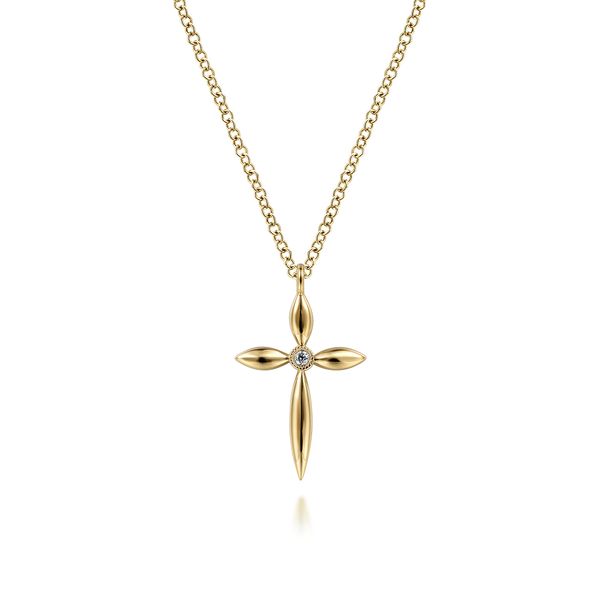 Gabriel & Co 14K Yellow Gold Diamond Cross Pendant Necklace (0.01 CTW) | Kaslique Collection Bradley's Jewelers Jacksonville, NC