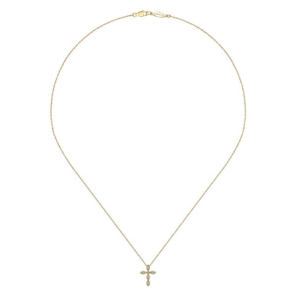 Gabriel & Co 14K Yellow Gold Marquise Diamond Cross Necklace (0.09 CTW) | Lusso Collection Image 2 Bradley's Jewelers Jacksonville, NC