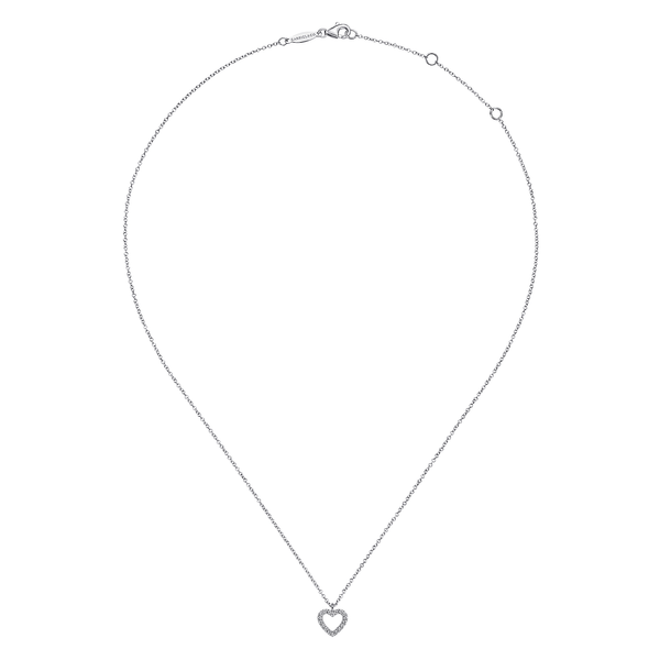 Gabriel & Co 14K White Gold Open Heart Diamond Pendant Necklace (0.09 CTW) | Lusso Collection Image 2 Bradley's Jewelers Jacksonville, NC