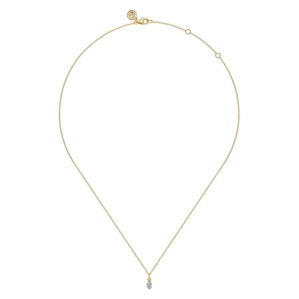Gabriel & Co 14K Yellow Gold Diamond Teardrop Pendant Necklace (0.10 CTW) | Bujukan Collection Image 2 Bradley's Jewelers Jacksonville, NC