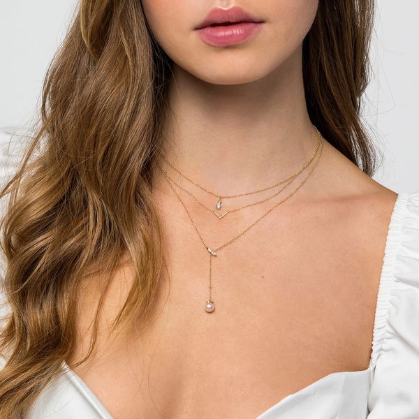 Gabriel & Co 14K Yellow Gold Diamond Teardrop Pendant Necklace (0.10 CTW) | Bujukan Collection Image 4 Bradley's Jewelers Jacksonville, NC