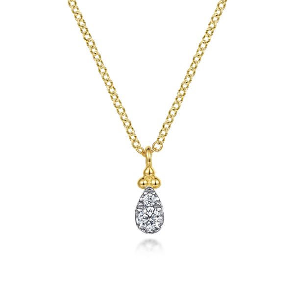 Gabriel & Co 14K Yellow Gold Diamond Teardrop Pendant Necklace (0.10 CTW) | Bujukan Collection Bradley's Jewelers Jacksonville, NC