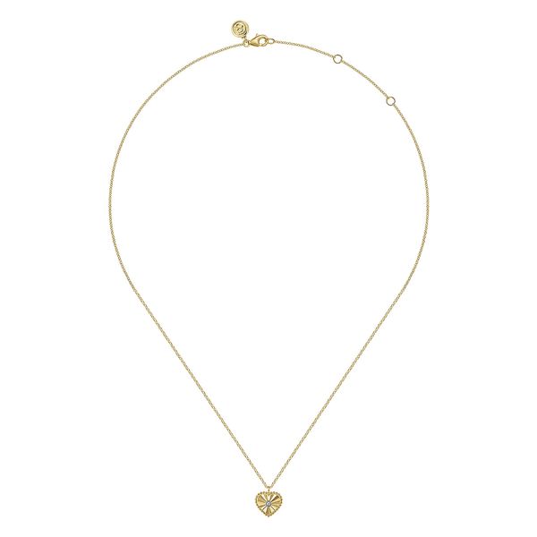 Gabriel & Co 14K White & Yellow Gold Diamond Heart Pendant Necklace (0.01 CTW) Image 2 Bradley's Jewelers Jacksonville, NC
