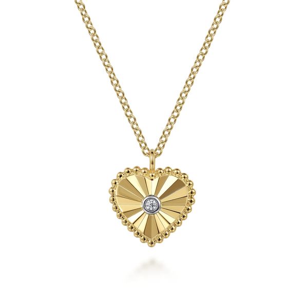 Gabriel & Co 14K White & Yellow Gold Diamond Heart Pendant Necklace (0.01 CTW) Bradley's Jewelers Jacksonville, NC